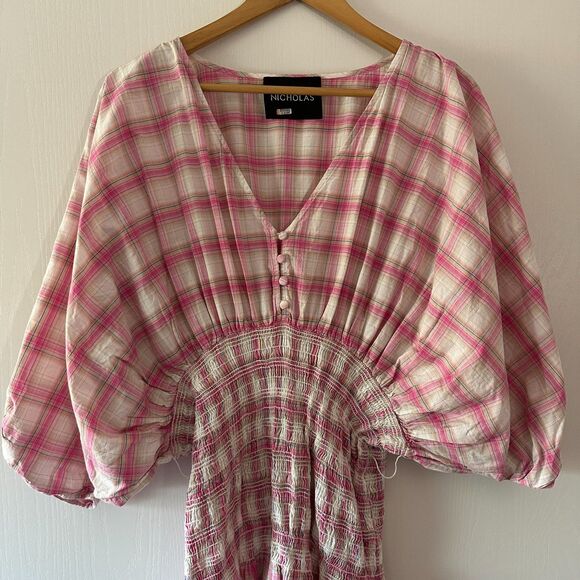 NICHOLAS Revolve Smocked Panel Dress Peony 100%‎ Cotton Size US 16 - Picture 3 of 10